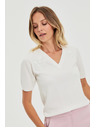 Moodo Bijeli džemper s kratkim rukavima i V-izrezom Moodo