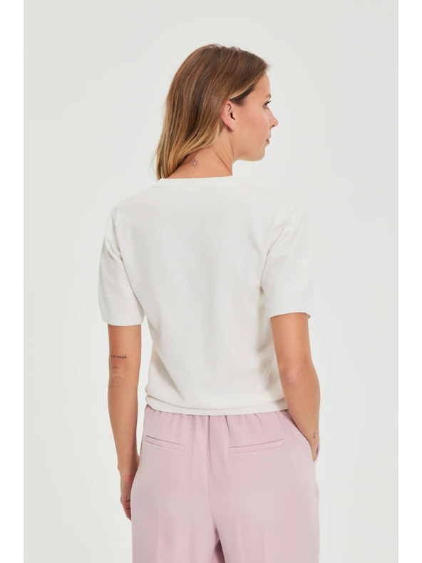 Moodo Bijeli džemper s kratkim rukavima i V-izrezom Moodo