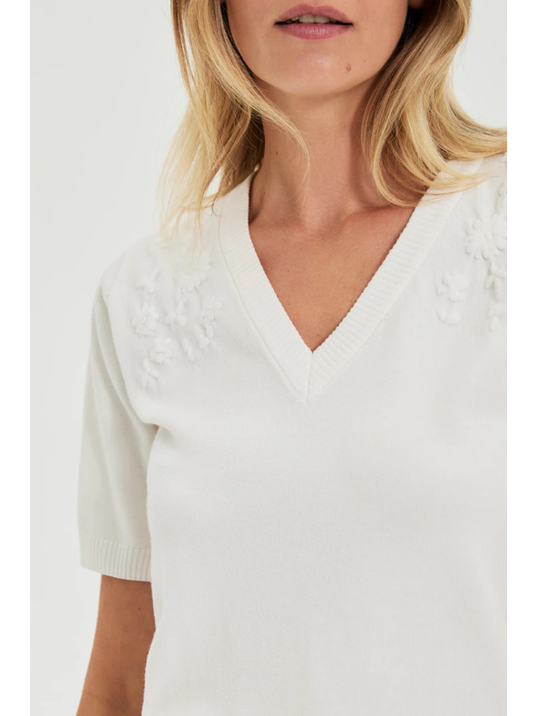 Moodo Bijeli džemper s kratkim rukavima i V-izrezom Moodo
