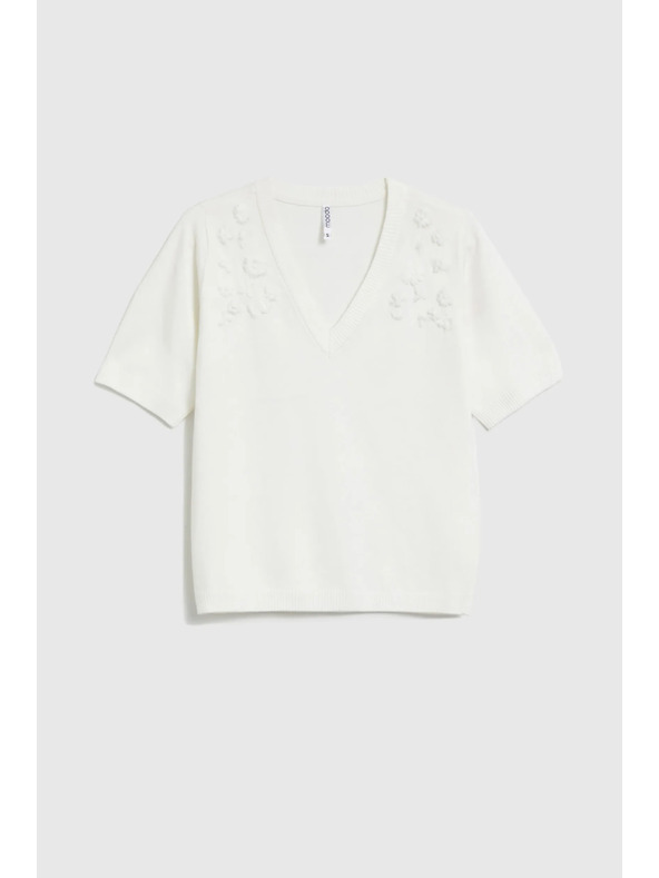 Moodo Bijeli džemper s kratkim rukavima i V-izrezom Moodo