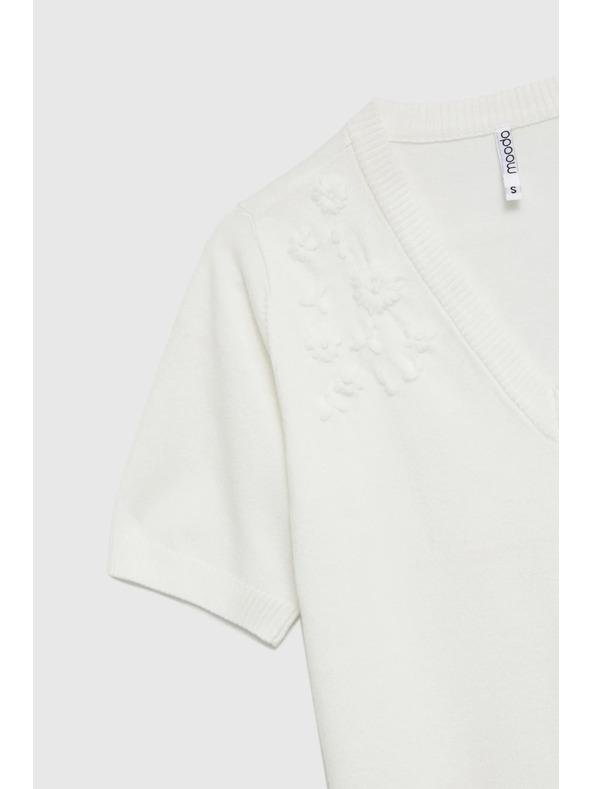 Moodo Bijeli džemper s kratkim rukavima i V-izrezom Moodo