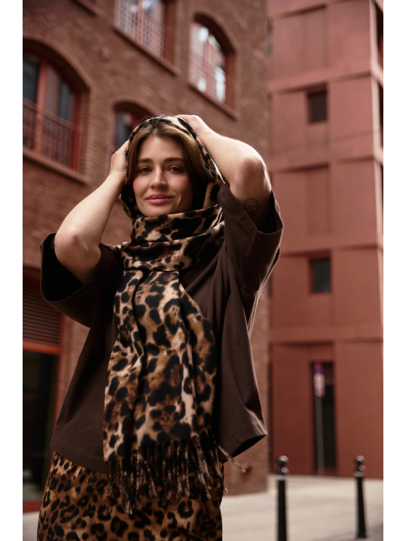 Moodo Šal u leopardjem uzorku s resicama smeđi Moodo