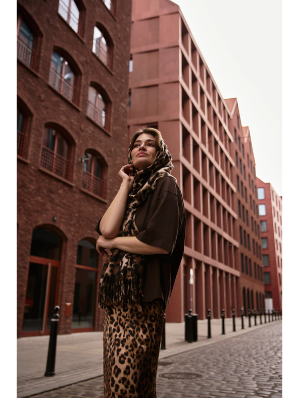 Moodo Šal u leopardjem uzorku s resicama smeđi Moodo