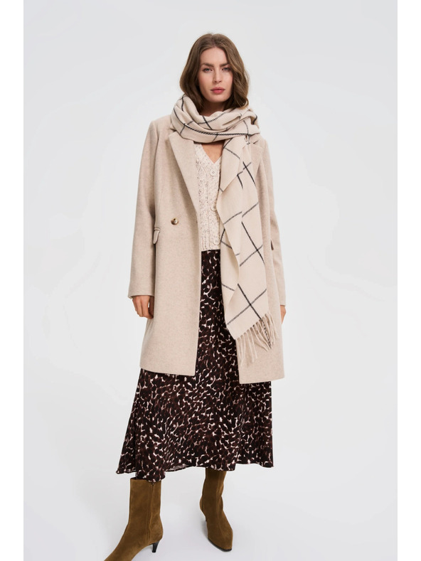 Moodo Šal u kockama s resicama bež Moodo