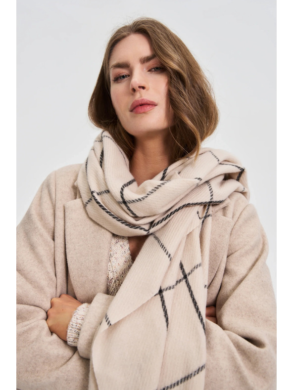 Moodo Šal u kockama s resicama bež Moodo
