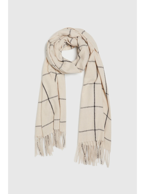 Moodo Šal u kockama s resicama bež Moodo