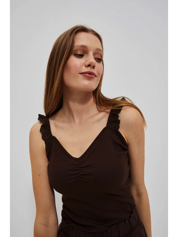 Moodo Tamnosmeđi top s ukrasnim naramenicama Moodo