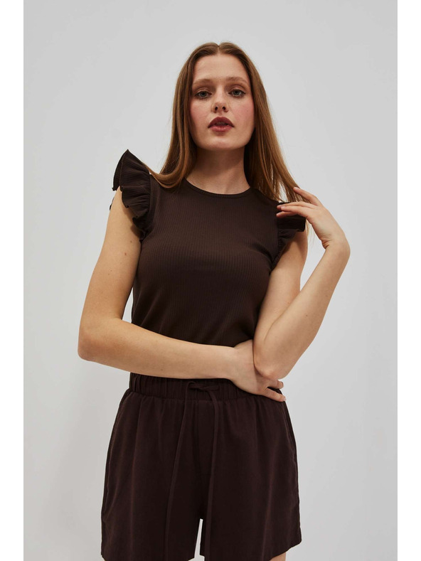 Moodo Tamnosmeđa bluza s volanima na ramenu Moodo