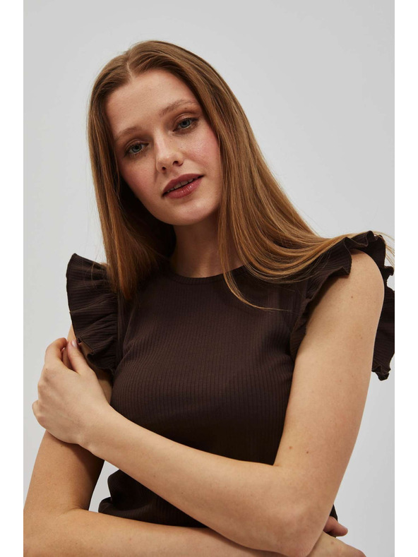 Moodo Tamnosmeđa bluza s volanima na ramenu Moodo