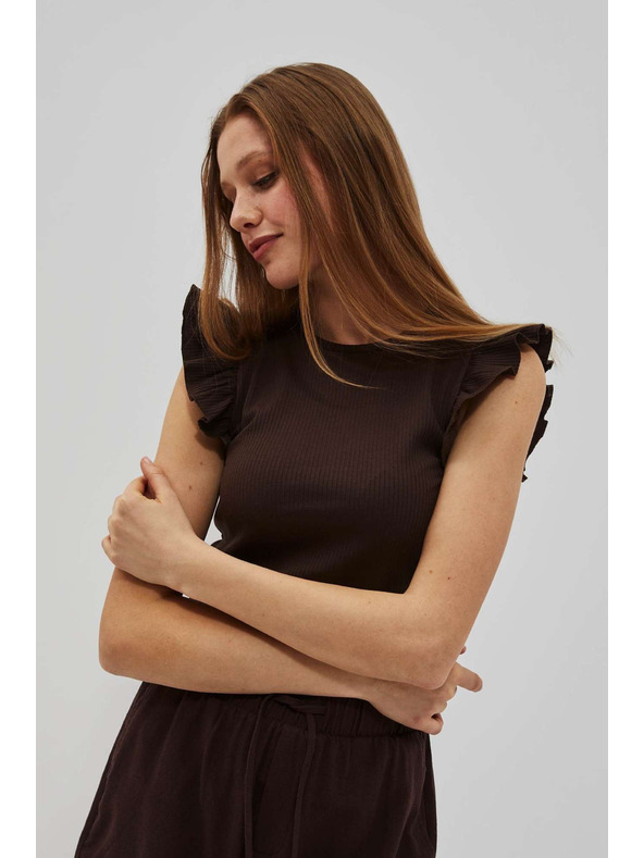 Moodo Tamnosmeđa bluza s volanima na ramenu Moodo