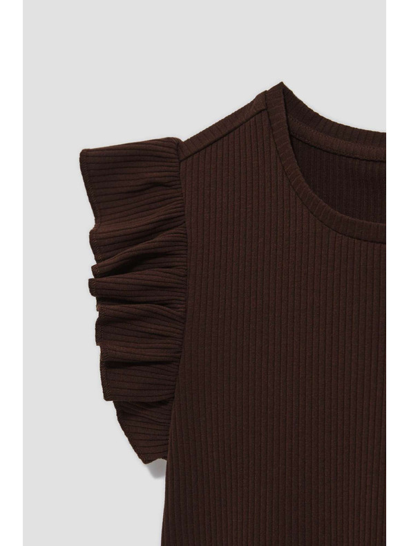 Moodo Tamnosmeđa bluza s volanima na ramenu Moodo