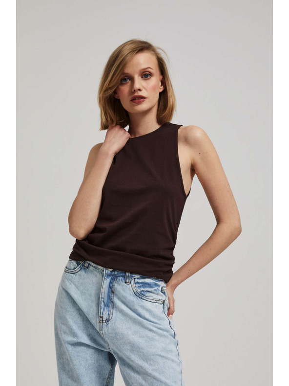 Moodo Tamnosmeđi top sa naborima sa strane Moodo