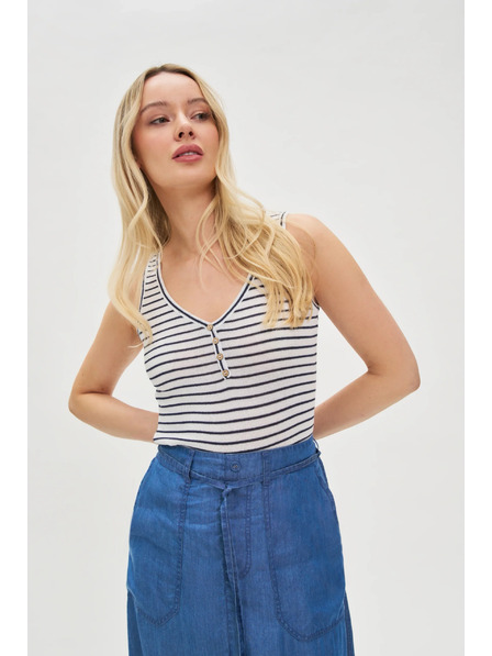 Moodo Bijeli prugasti top s gumbima Moodo