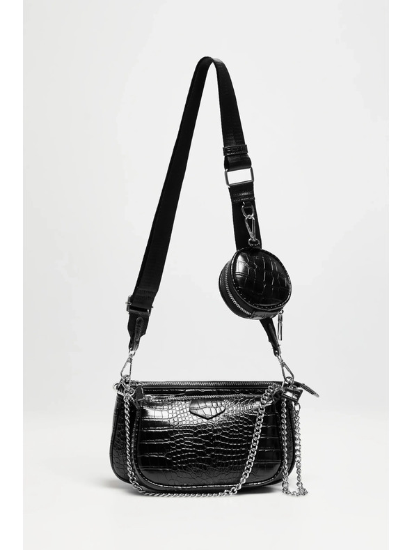 Moodo Dvostruka torba s efektom zmijske kože crna Moodo