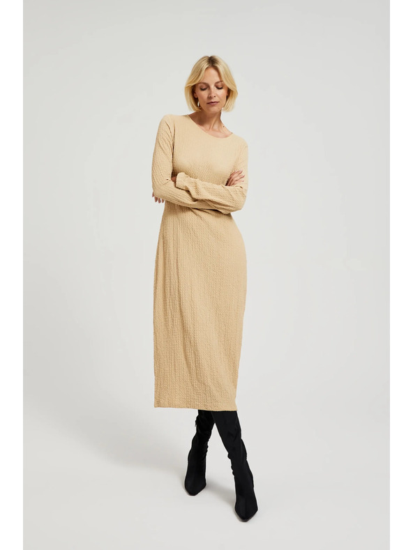 Moodo Bež midi haljine s dugim rukavima Moodo