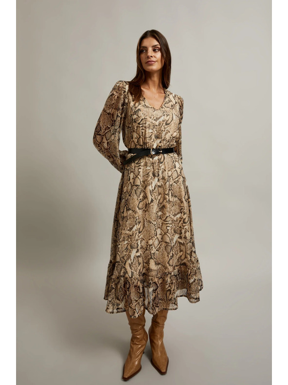 Moodo Bež haljina s napuhnutim rukavima i životinjskim uzorkom Moodo