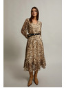 Moodo Bež haljina s napuhnutim rukavima i životinjskim uzorkom Moodo