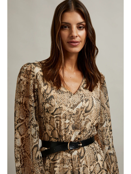 Moodo Bež haljina s napuhnutim rukavima i životinjskim uzorkom Moodo