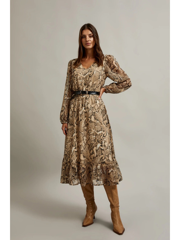 Moodo Bež haljina s napuhnutim rukavima i životinjskim uzorkom Moodo