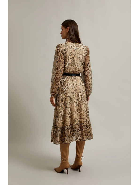 Moodo Bež haljina s napuhnutim rukavima i životinjskim uzorkom Moodo