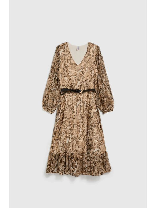 Moodo Bež haljina s napuhnutim rukavima i životinjskim uzorkom Moodo