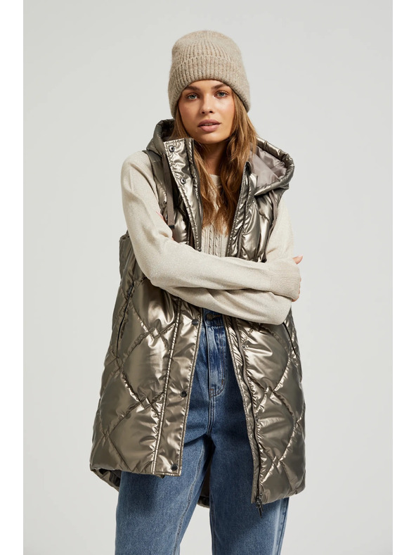 Moodo Prošiveni prsluk s kapuljačom bež Moodo