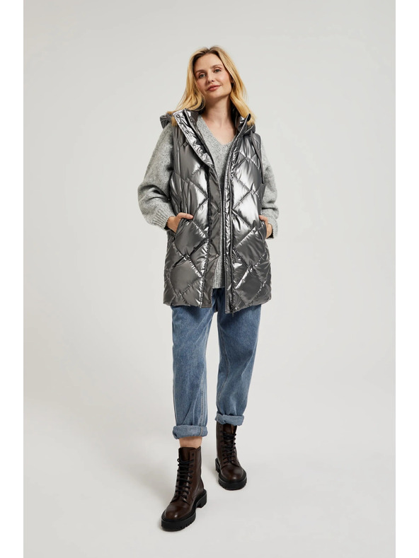 Moodo Prošiveni prsluk s kapuljačom srebrni Moodo