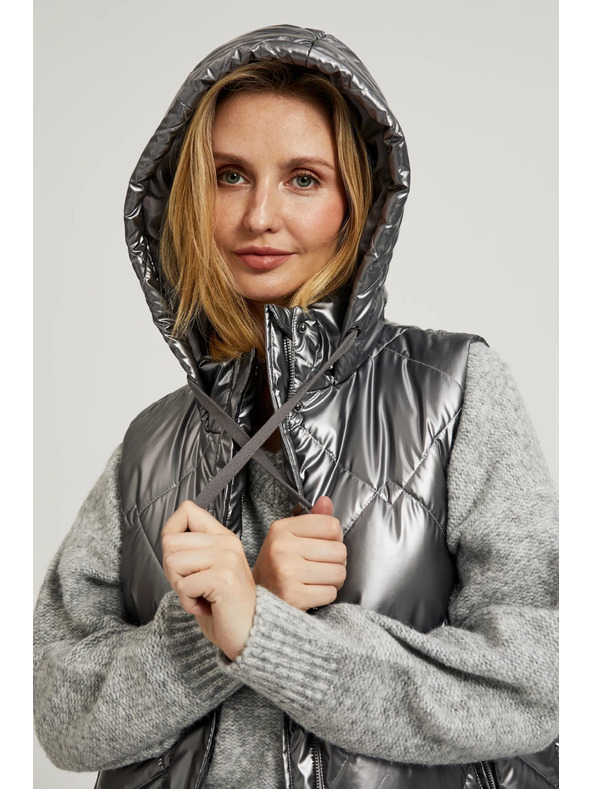 Moodo Prošiveni prsluk s kapuljačom srebrni Moodo