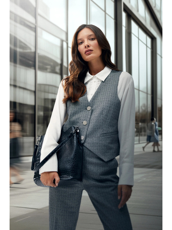 Moodo Elegantni prsluk sivi sa srebrnim gumbima Moodo