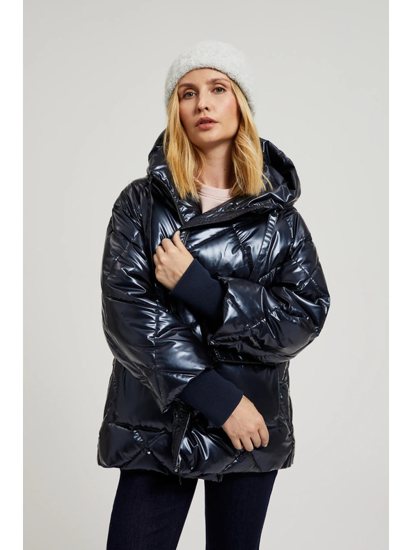 Moodo Prošivena metalna jakna s kapuljačom tamno plava Moodo