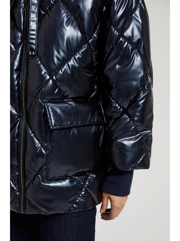 Moodo Prošivena metalna jakna s kapuljačom tamno plava Moodo