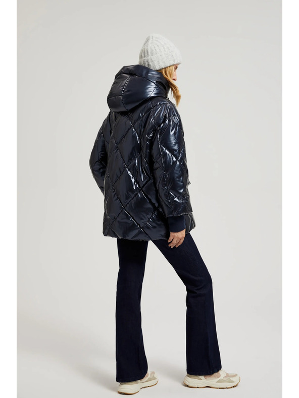 Moodo Prošivena metalna jakna s kapuljačom tamno plava Moodo