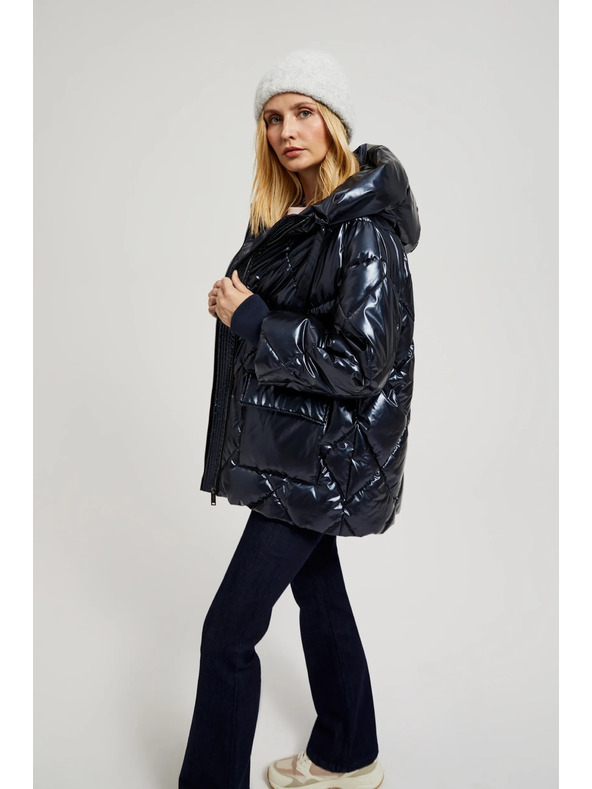 Moodo Prošivena metalna jakna s kapuljačom tamno plava Moodo