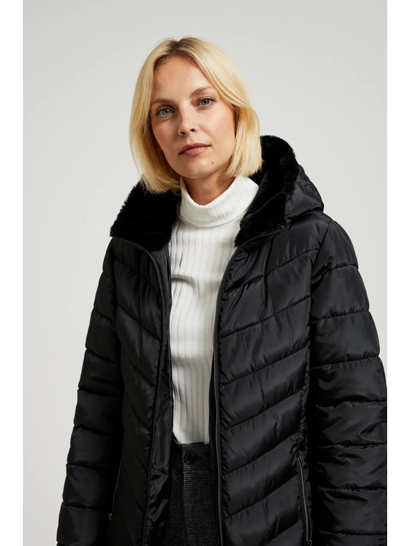 Moodo Prošivena jakna s kapuljačom i zatvarajućim džepovima crna Moodo