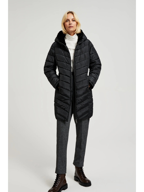 Moodo Prošivena jakna s kapuljačom i zatvarajućim džepovima crna Moodo