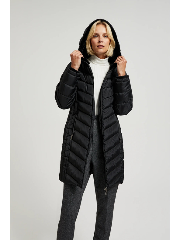 Moodo Prošivena jakna s kapuljačom i zatvarajućim džepovima crna Moodo
