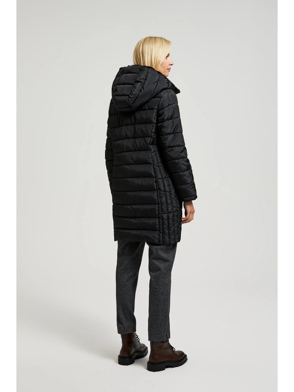 Moodo Prošivena jakna s kapuljačom i zatvarajućim džepovima crna Moodo