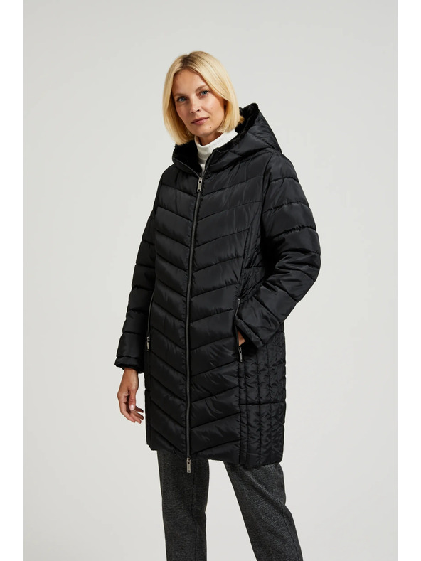 Moodo Prošivena jakna s kapuljačom i zatvarajućim džepovima crna Moodo