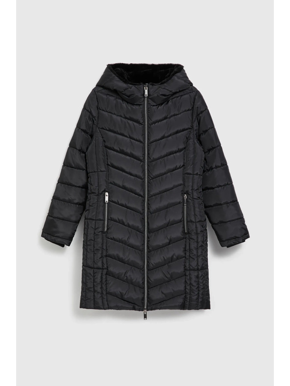 Moodo Prošivena jakna s kapuljačom i zatvarajućim džepovima crna Moodo