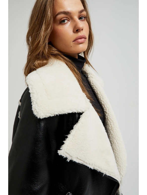 Moodo Crna jakna s krznom na ovratniku Moodo