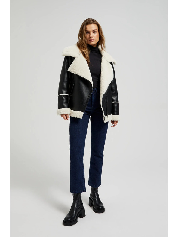 Moodo Crna jakna s krznom na ovratniku Moodo