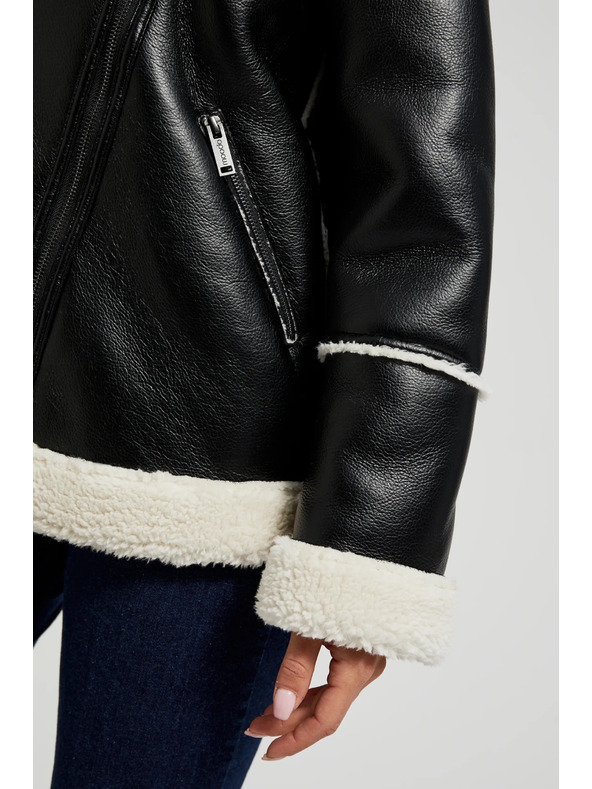 Moodo Crna jakna s krznom na ovratniku Moodo