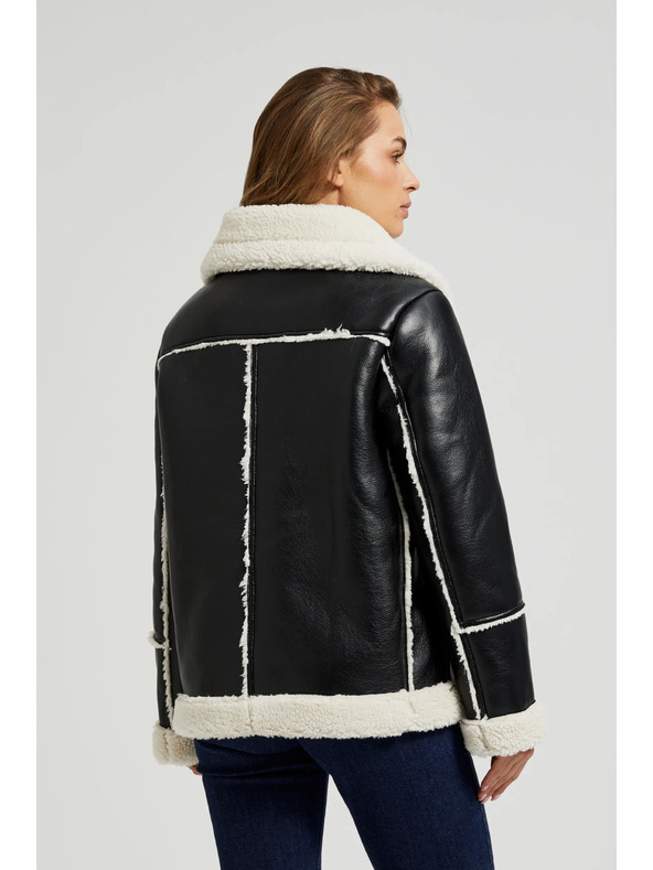 Moodo Crna jakna s krznom na ovratniku Moodo