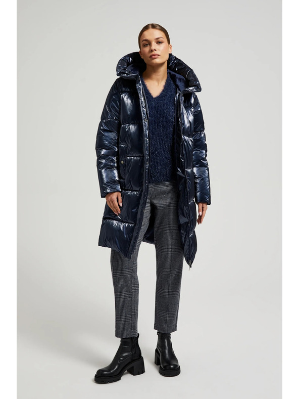 Moodo Duga metalična jakna mornarsko plava Moodo