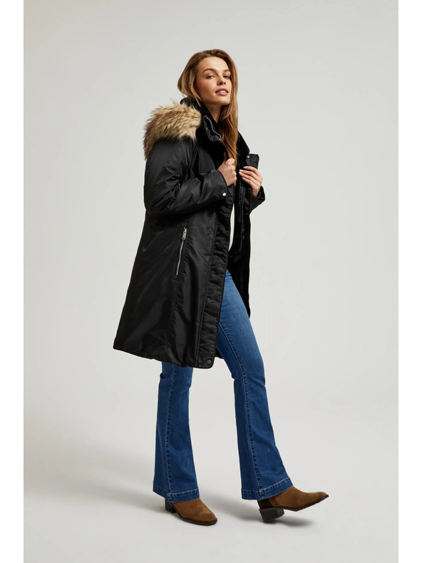 Moodo Zimska jakna s krznenim kapuljačem crna Moodo