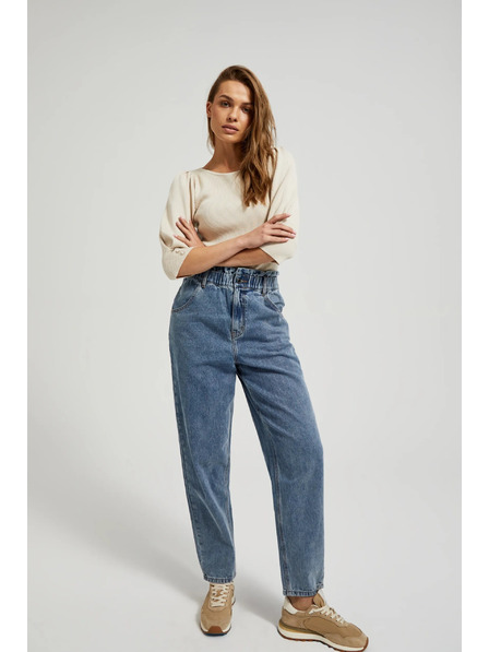 Moodo Plave pamučne traperice visokog struka Moodo