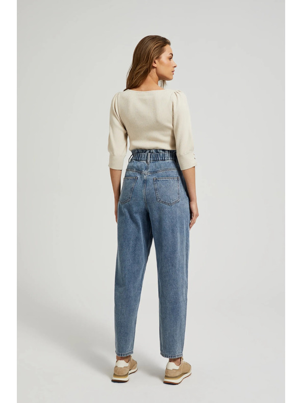 Moodo Plave pamučne traperice visokog struka Moodo