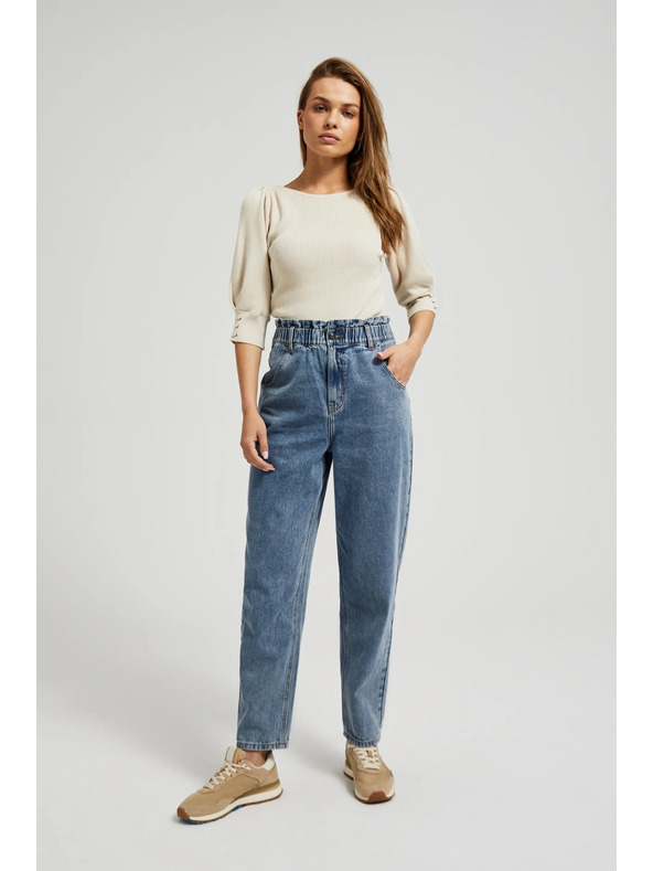 Moodo Plave pamučne traperice visokog struka Moodo