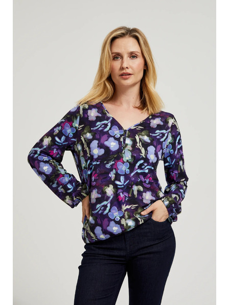 Moodo Mornarsko plava cvjetna bluza s V-izrezom Moodo