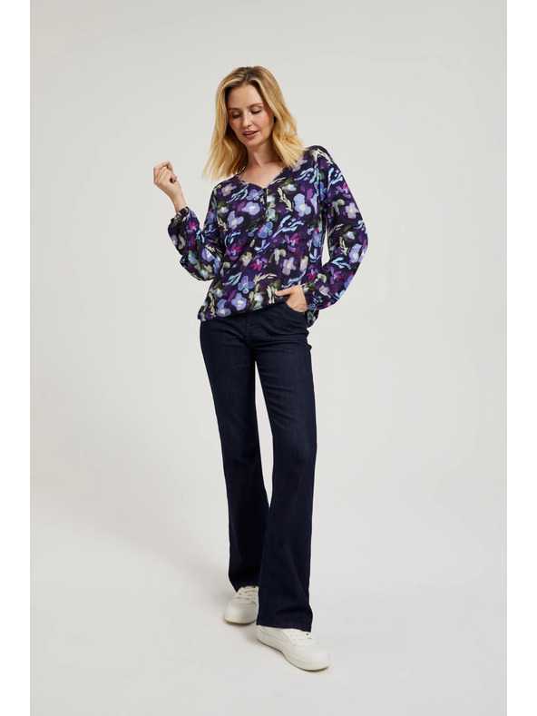 Moodo Mornarsko plava cvjetna bluza s V-izrezom Moodo
